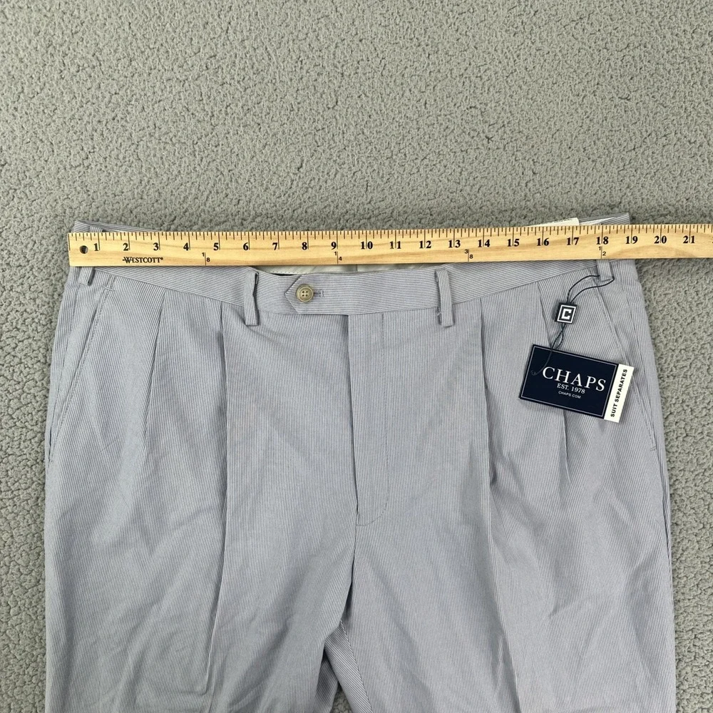 NWT Chaps Dress Pants Men 38x30 Blue White 100% Cotton Pinstripe Double Pleated